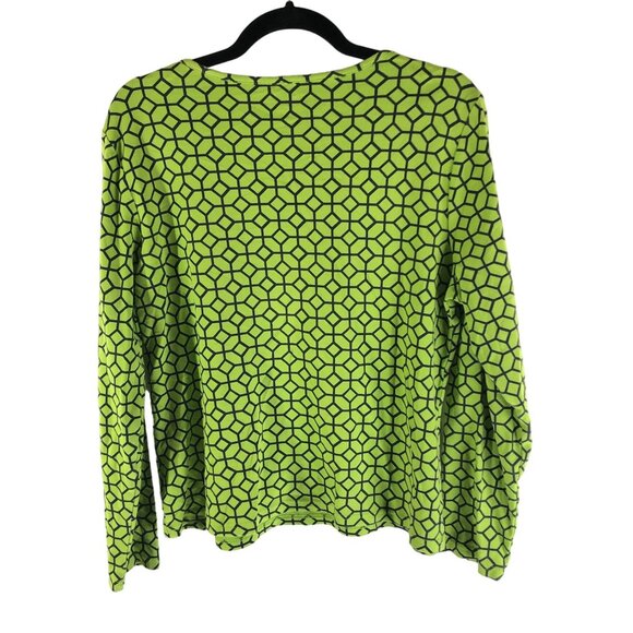 Kim Rogers Green Geometric Long Sleeve Scoop Neck Top Cotton Size L - Picture 2 of 4